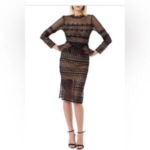 French Connection Petra lace beau Long Sleeve black midi Dress size 6 new‎
